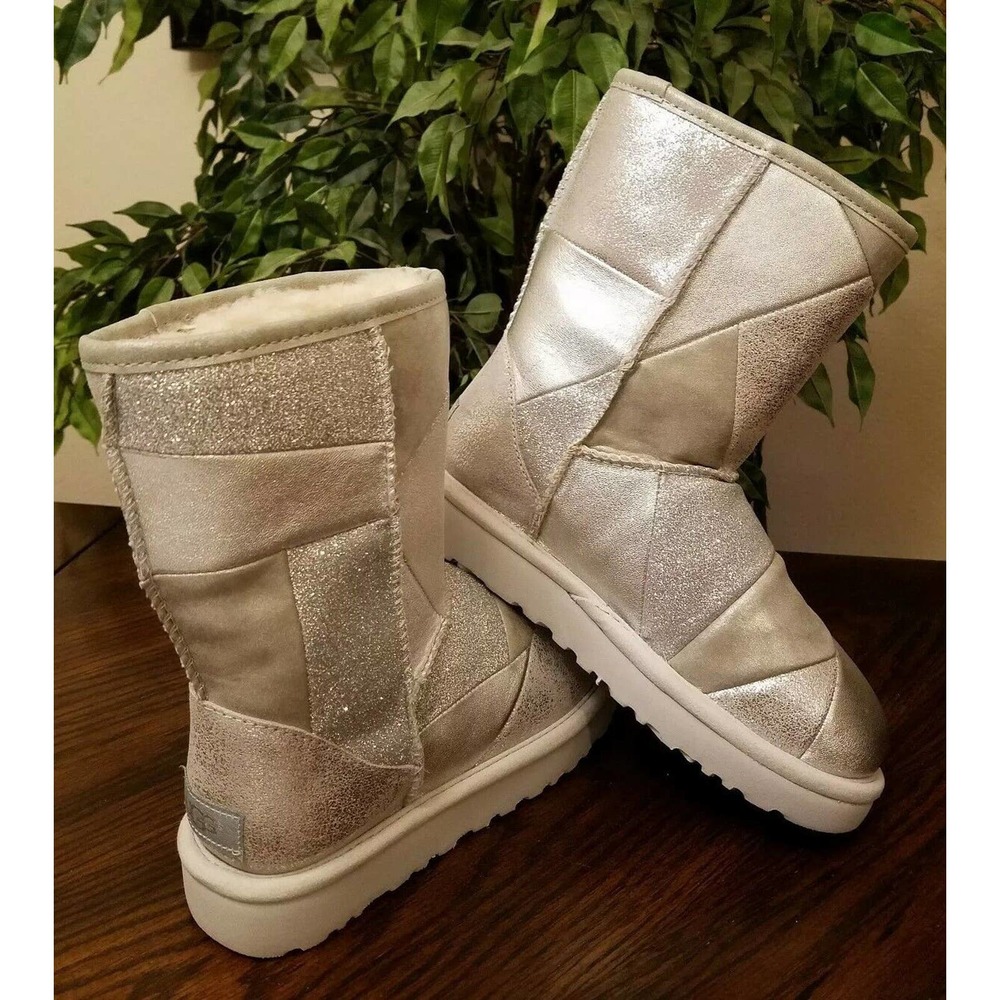Ugg Womens Classic Patchwork Glitter Silver Spark… - image 5